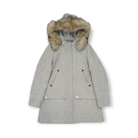 J. Crew Jackets & Blazers - J. Crew Stadium Cloth Nello Gori Faux Fur Hooded Wool Zip Jacket Womens 6